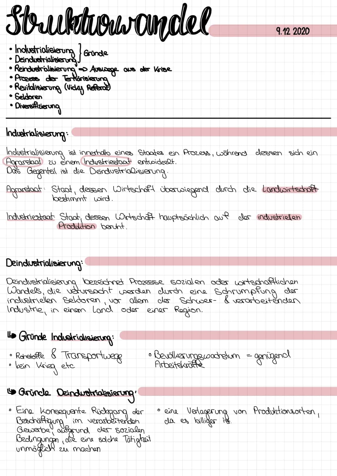 Strukturwandel
•Industrialisierung Gründe
Deindustrialisierung
Reindustrialisierung Avewege
·Prozess der Tennorisierung
•Revitalisierung (Vi