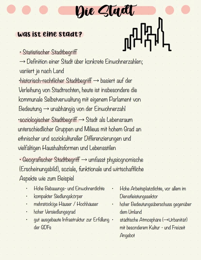 GEOGRAFIE LK
KLAUSUR Q1
DIE STADT
سا Die Stadt
was ist eine stadt?
WHAR
• Statistischer Stadtbegriff
Definition einer Stadt über konkrete Ei