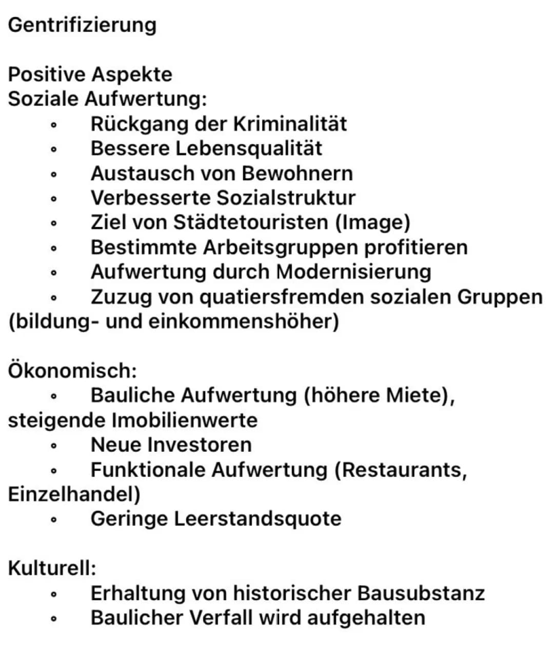 Gentrifizierung allgemein (Positive und negative Aspekte)