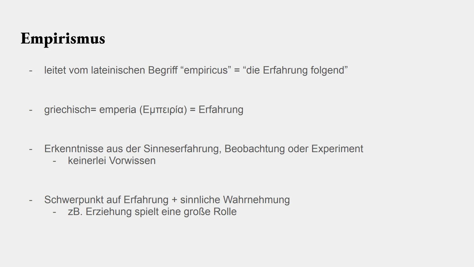 Empirismus Inhaltsverzeichnis
-
-
Definition
Vertreter des Empirismus
Aristoteles
Aristoteles Aristoteles Locke
Empirismus vs Rationalismus
