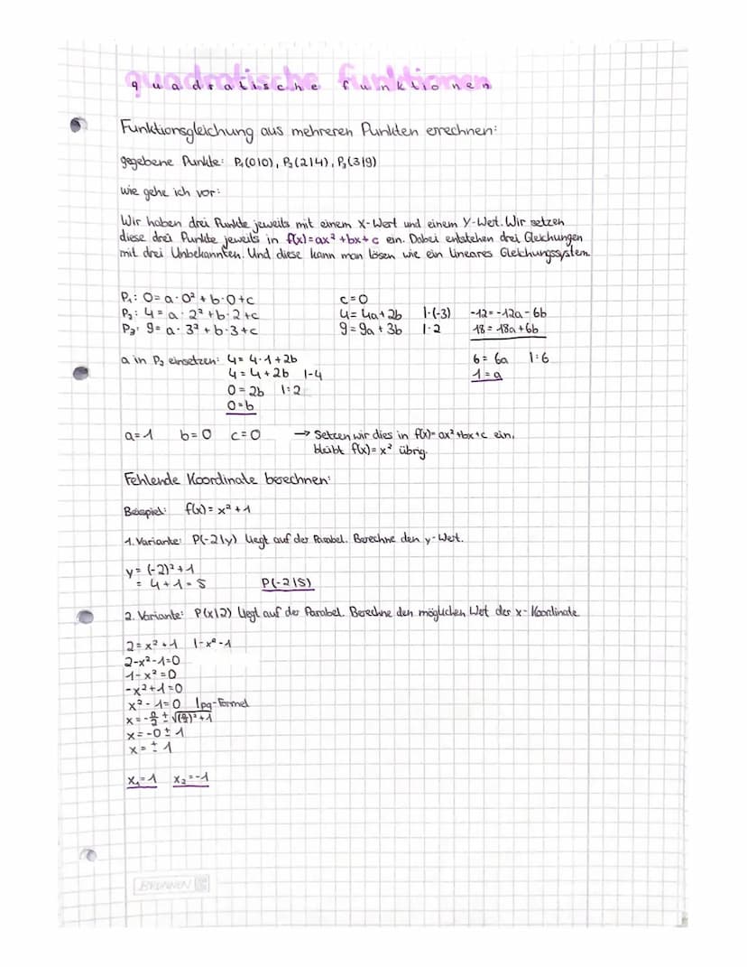 quadratische funktionen
Minimum/Maximum einer Parabel
auch: Scheitelpunkt.
Parabel nach doen geöffnet: Scheitelpunkt = tiefster Punkt der Fu
