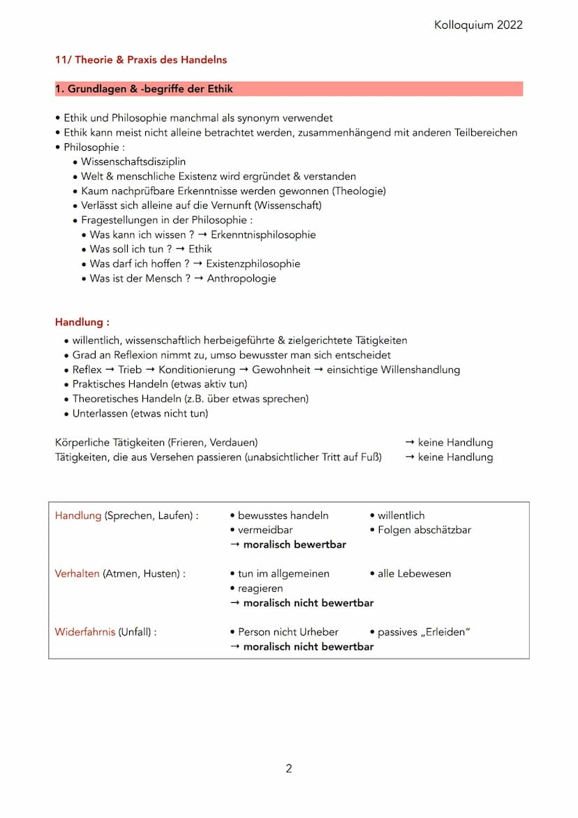 11/1 Theorie & Praxis des Handelns
1. Grundlagen & -begriffe der Ethik (S. 2 - 4)
2. Grundpositionen der philosophischen Ethik (S. 5 - 12)
3