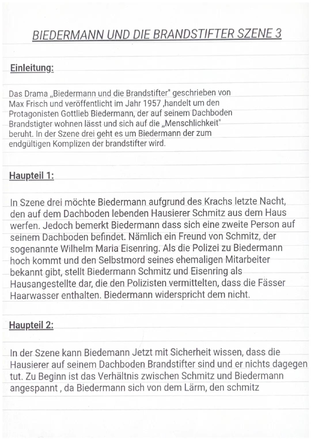 # BIEDERMANN UND DIE BRANDSTIFTER SZENE 3

Einleitung:

Das Drama, Biedermann und die Brandstifter" geschrieben von
Max Frisch und veröffent