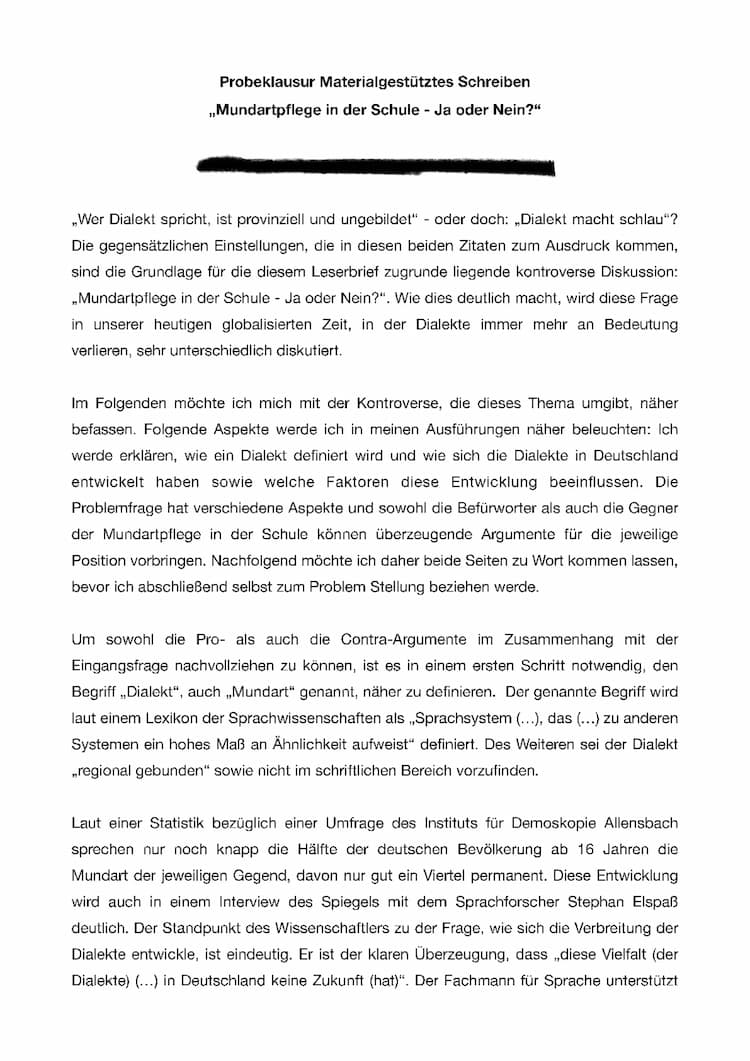 Know Probeklausur Materialgestütztes Schreiben (Dialekt, Mundart) thumbnail