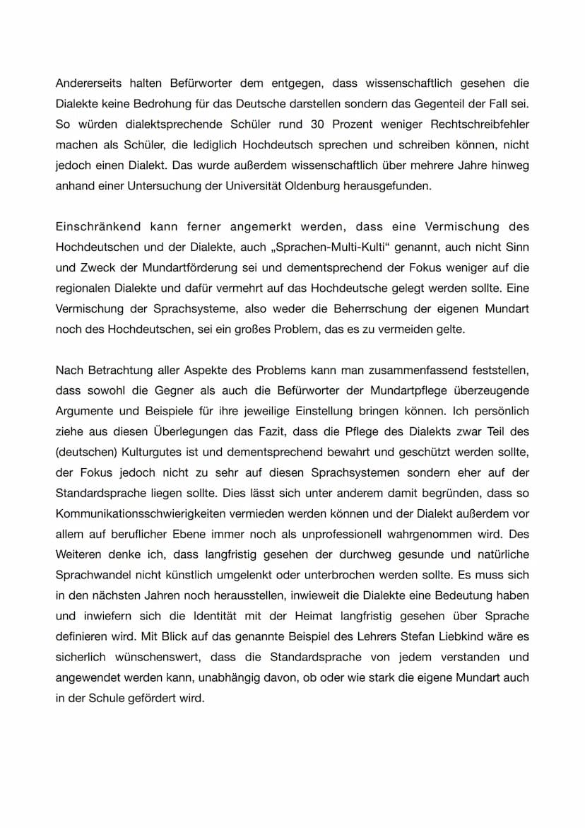 Probeklausur Materialgestütztes Schreiben
,,Mundartpflege in der Schule - Ja oder Nein?"
,,Wer Dialekt spricht, ist provinziell und ungebild