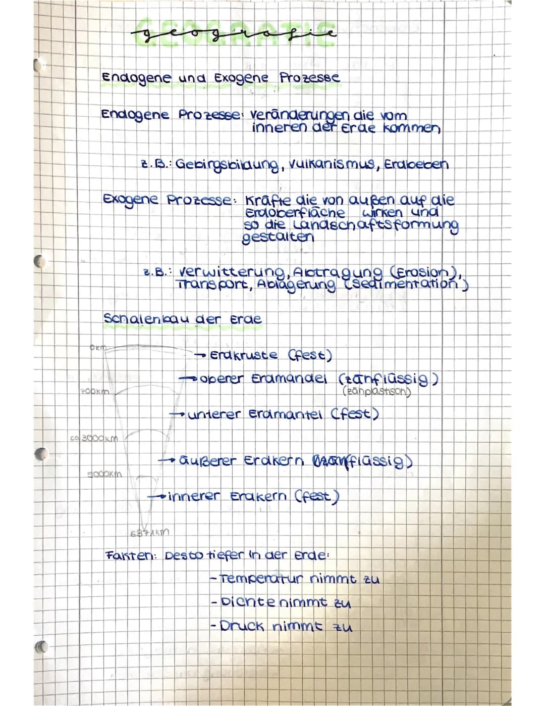 Endogene und Exogene Prozesse
Endogene Prozesse: Verânderungen die vom
inneren der Erde kommen
2. B.: Gebirgsbildung, vuikanismus, Erdbeben
