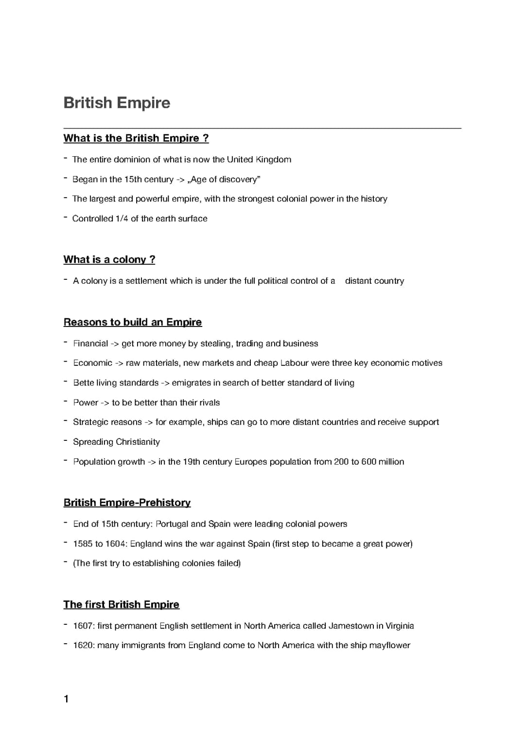 Handout British Empire
