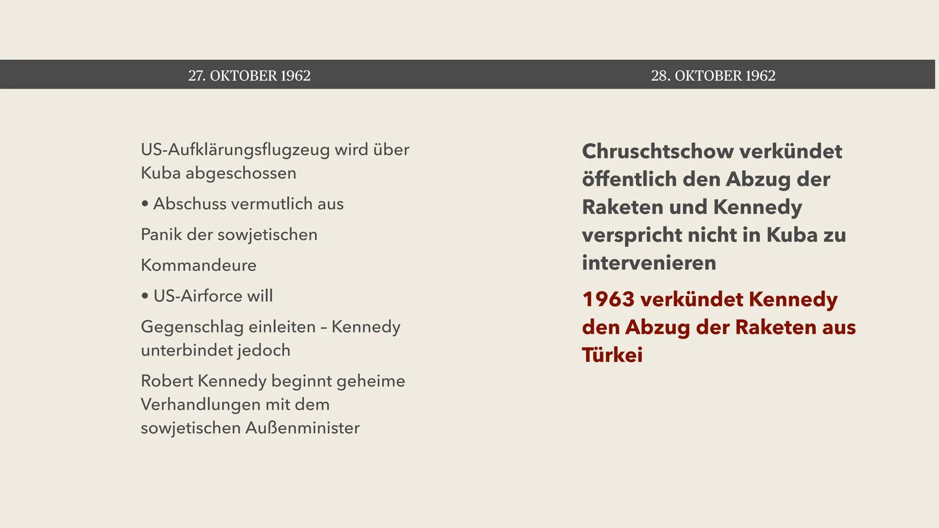 weres Aus-
cungsmaterial
Kubakrise
Vorrichtungen
5 Raketen-Monta
Anlagen
20 Treibsto
Tanks
Rakete
porter EASTWEST
HANDS OFF
CUBA
NO WAR
over