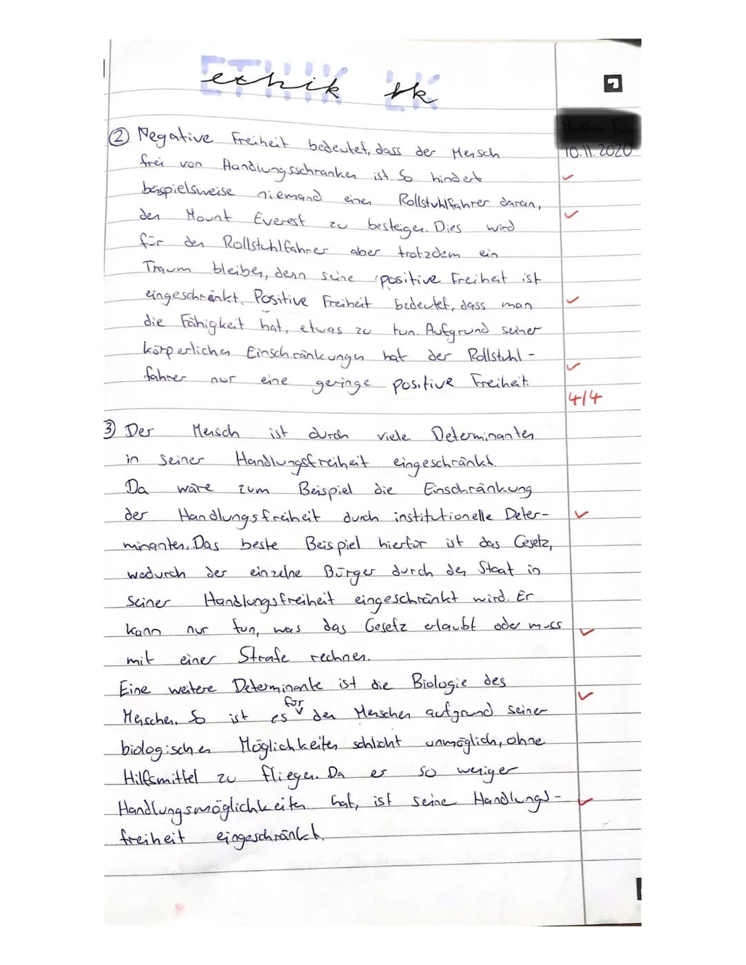 d
Leistungskontrolle
101120 Klasse:
im Fach Ethik
(Thema: Freiheit)
Die Bearbeitungszeit beträgt 45 min. Die Arbeit ist in ganzen Sätzen zu 