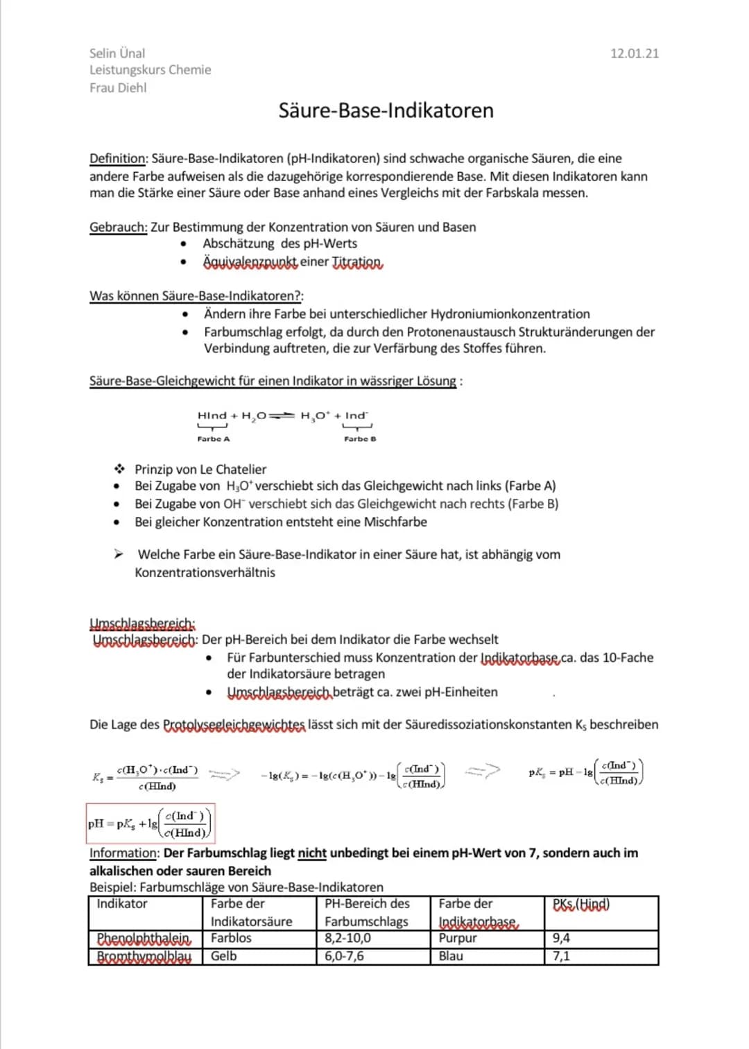 Selin Ünal
Leistungskurs Chemie
Frau Diehl
Säure-Base-Indikatoren
Definition: Säure-Base-Indikatoren (pH-Indikatoren) sind schwache organisc