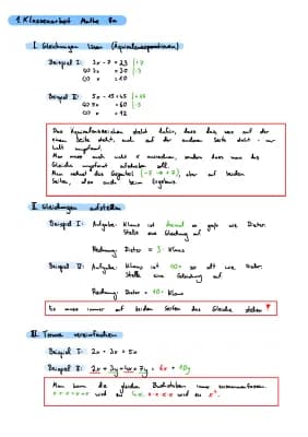 Know Gleichungen lösen (Äquivalenzoperationen), Gleichungen aufstellen, Terme vereinfachen, Klammern ausmultiplizieren, Potenzen und Ausklammern - Lernzettel/Lernübersicht mit Regeln und Beispielen thumbnail