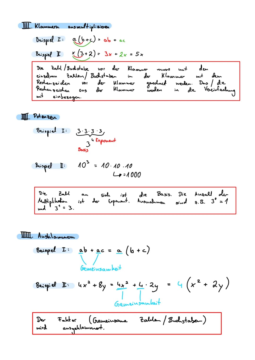 1. Klassenarbeit
Beispiel II:
Mathe
I. Gleichungen lösen (Äquivalent operationen)
Beispiel I: 3x - 7=23 +7
<=> 3x
= 30
3
= 10
muss
X
GSx
<=>