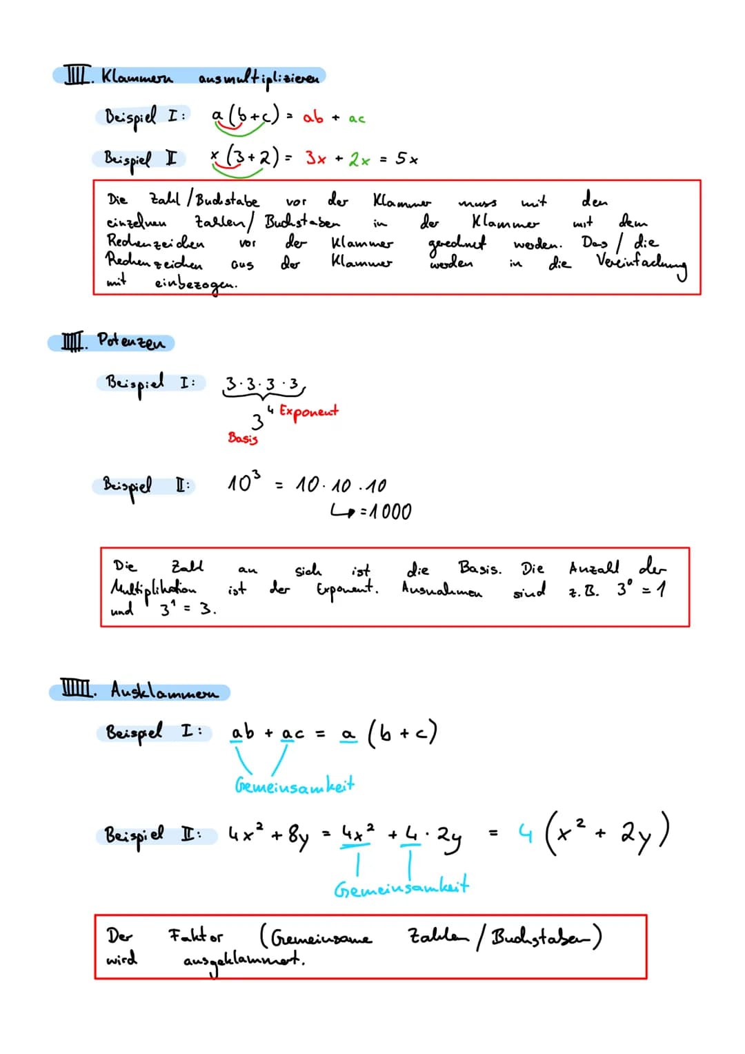 Gleichungen lösen Klasse 7 und 8: Übungen mit Lösungen, Terme vereinfachen, Potenzen und Klammern - PDF mit Beispielen
