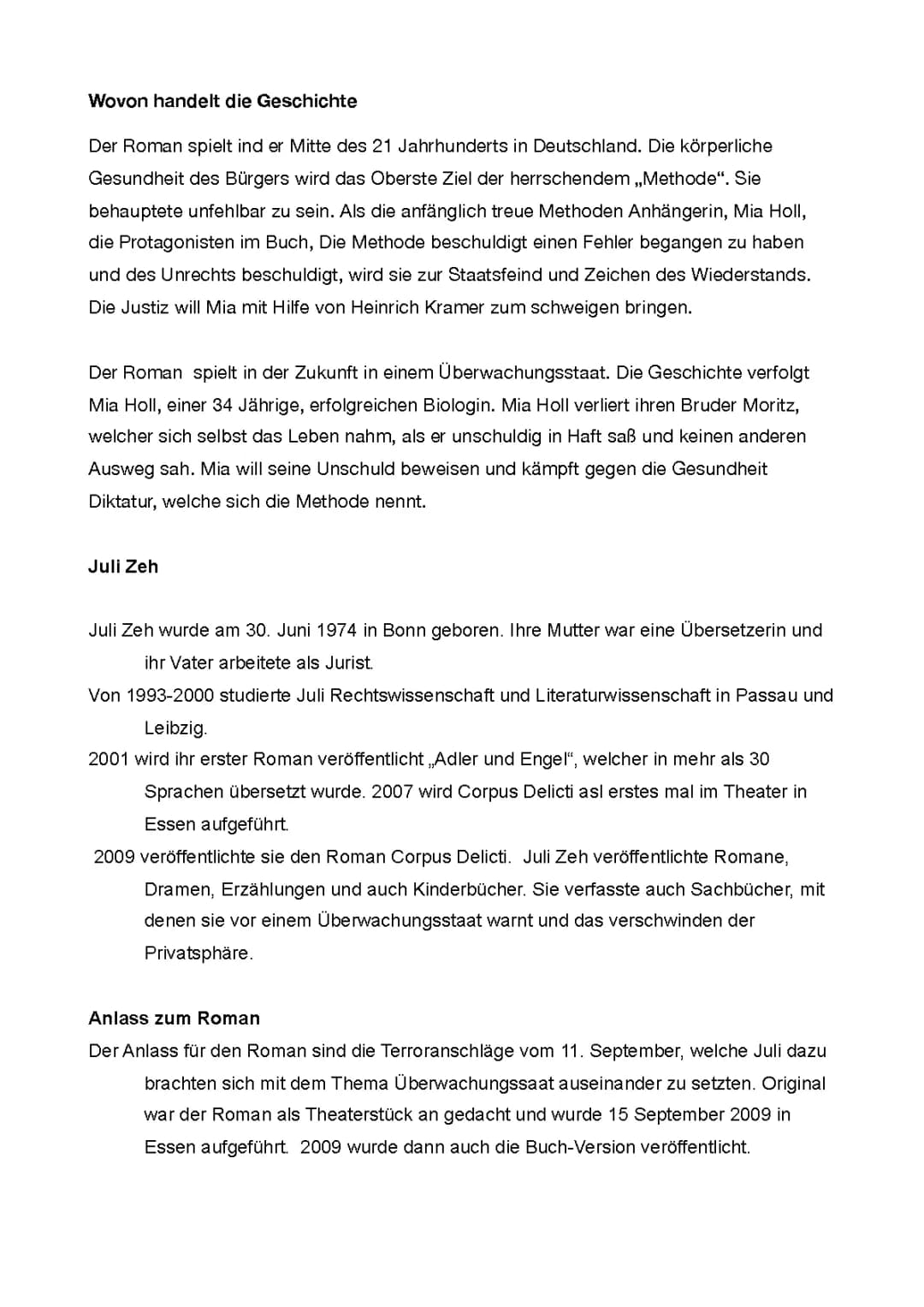 Corpus Delicti: Alle wichtigen Zusammenfassungen und Charakterisierungen