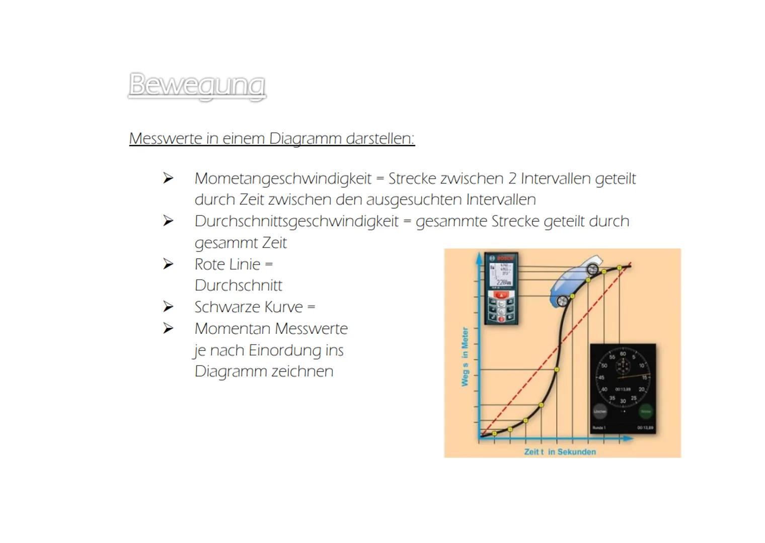 Bewegung
Eigenschaften der Bewegungsformen benennen:
Gleichförmige Bewegung:
V
Im t-s- Diagramm = Lineare Funktion
Im t-V- Diagramm = Horizo