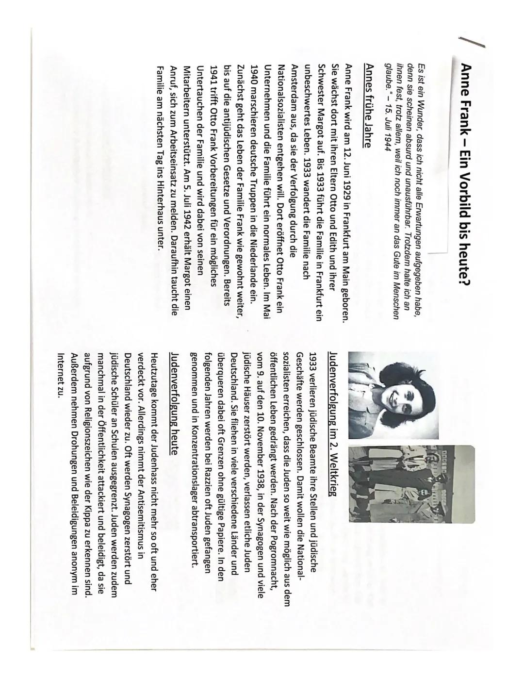 Anne Frank Geschichte Kl.9 - Arbeitsblätter PDF & Lösungen