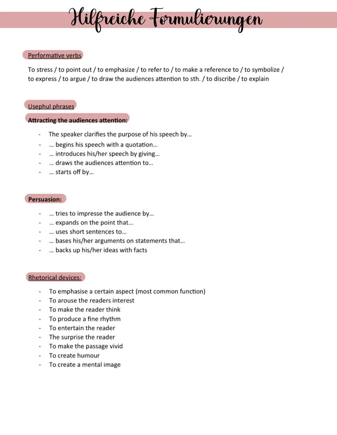 # Analysing a speech

Parts of a speech
- Introduction (grabs audience attention, informs about the topics)
- Main body (contains most of in
