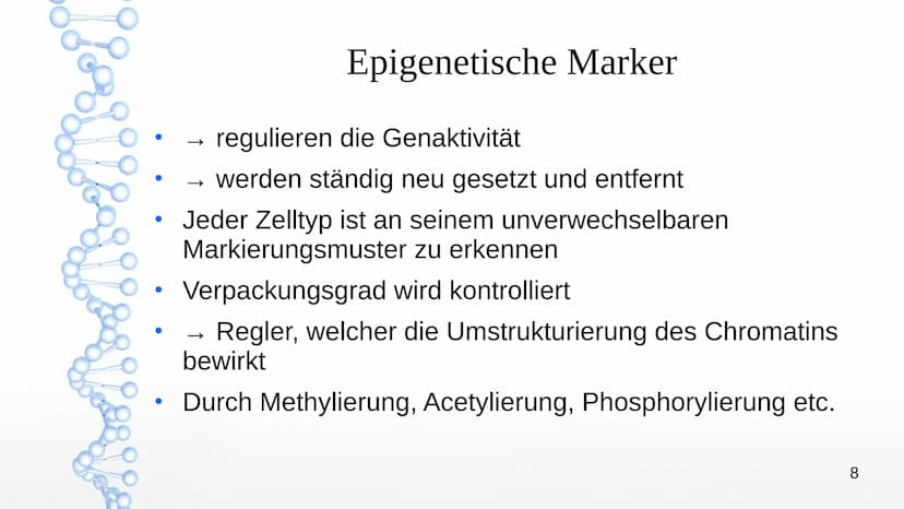 Epigenetik
Von:
Agsaya
1 ●
●
●
●
●
●
Basiswissen
Was ist Epigenetik?
Das Epigenom
Inhaltsverzeichnis
Epigenetischer Marker
Inaktivierung des