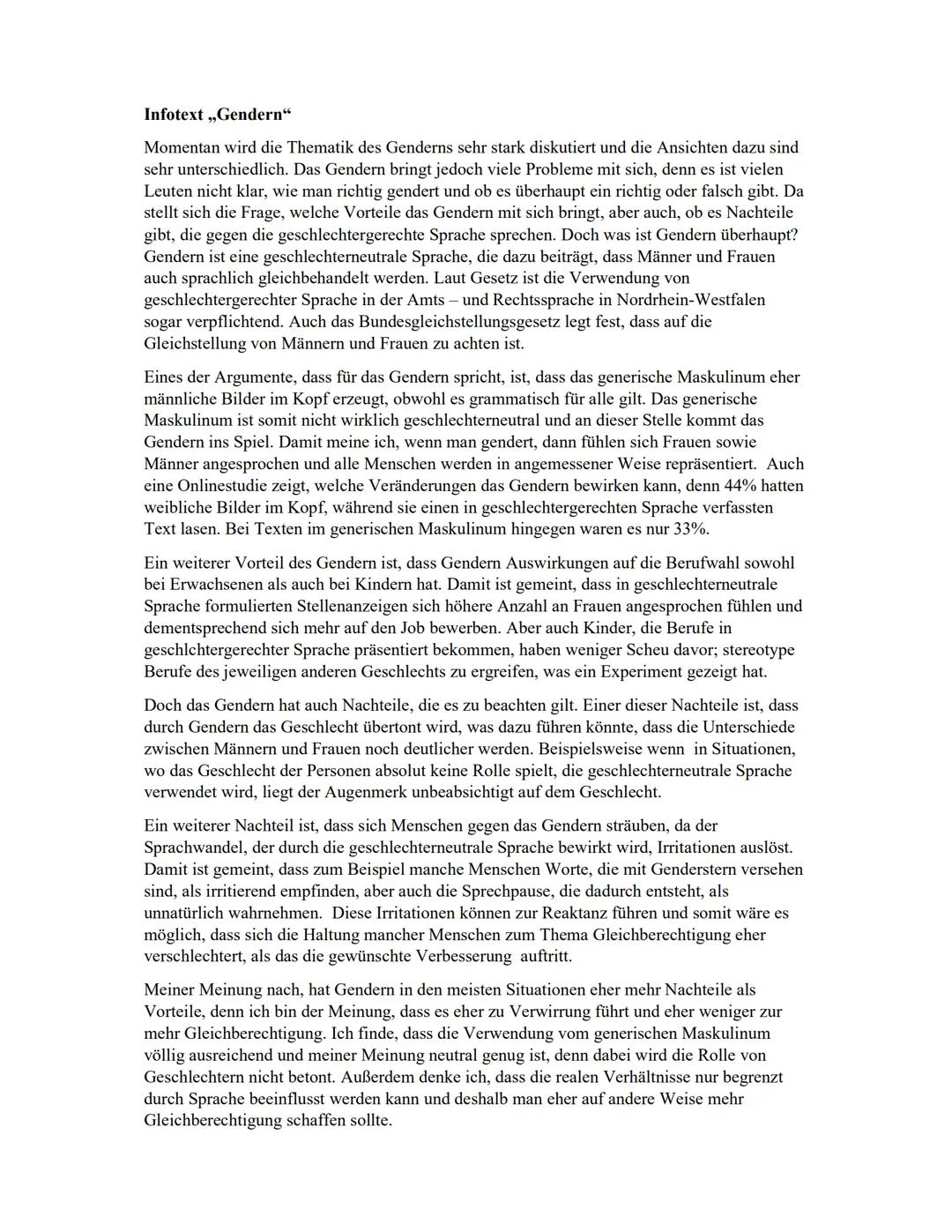 Infotext ,,Gendern"
Momentan wird die Thematik des Genderns sehr stark diskutiert und die Ansichten dazu sind
sehr unterschiedlich. Das Gend