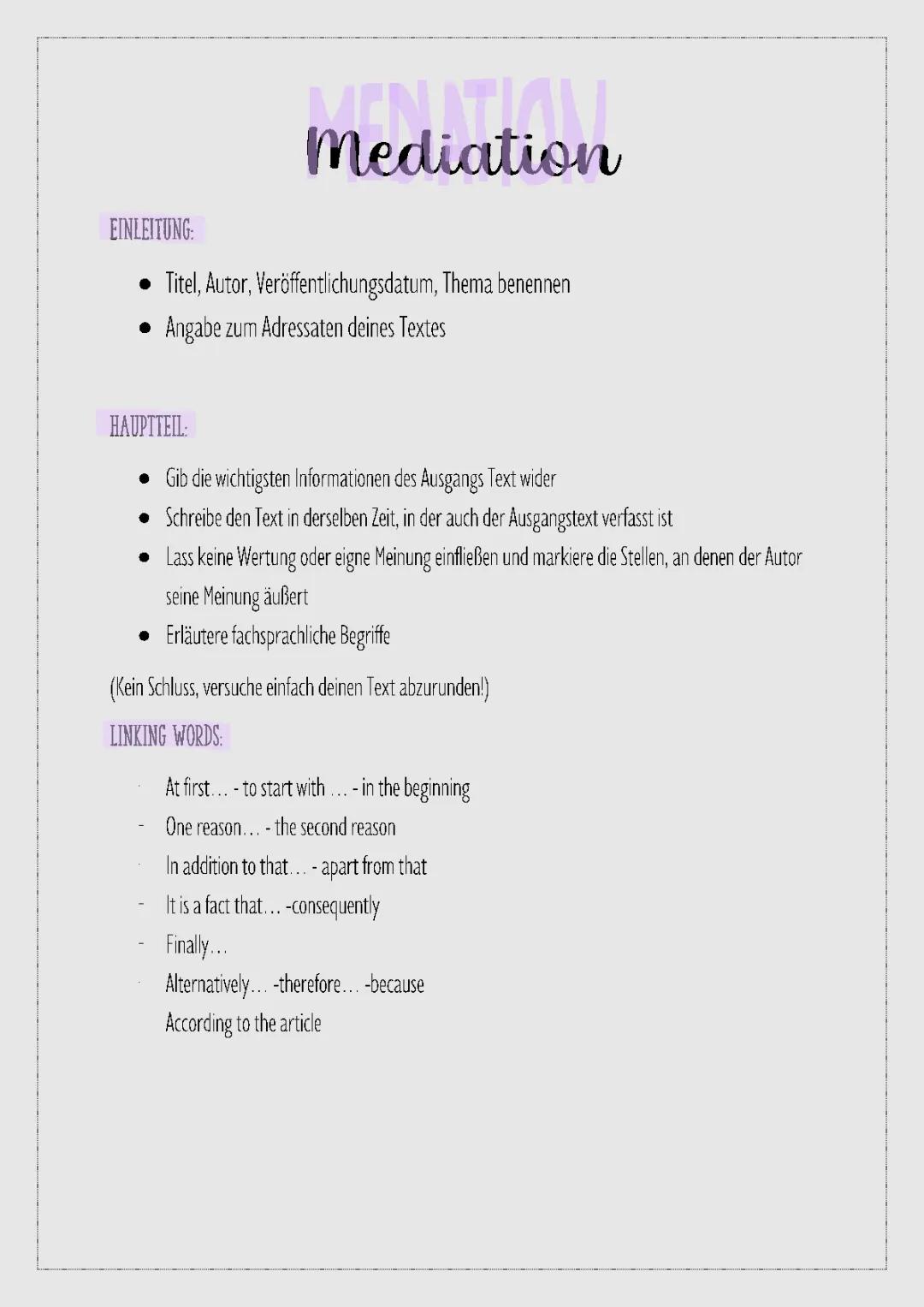 Mediation Lernzettel 