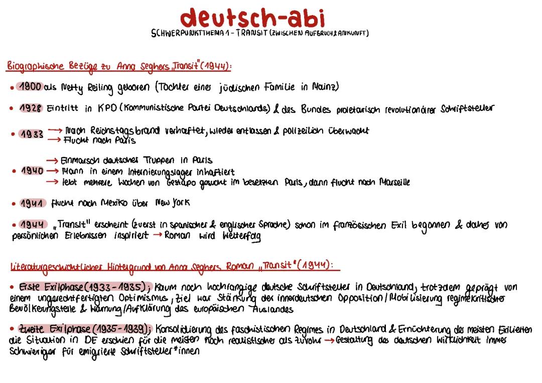 Überblick zu Anna Seghers Transit (Hintergründe,Zusammenfassung, Charakterisierung)