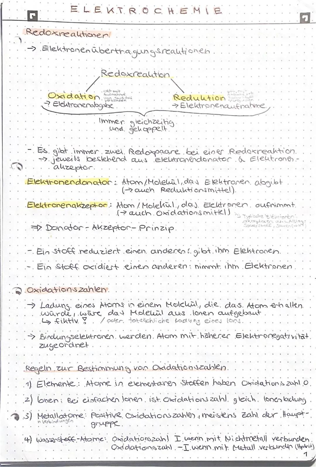 # ELEKTROCHEMIE

Redoxreaktioner.

→ Elektronenübertragungsreaktionen

Redoxreaktion

Oxidation

Reduktion

→ Elektronenabgabe

Elektronenau