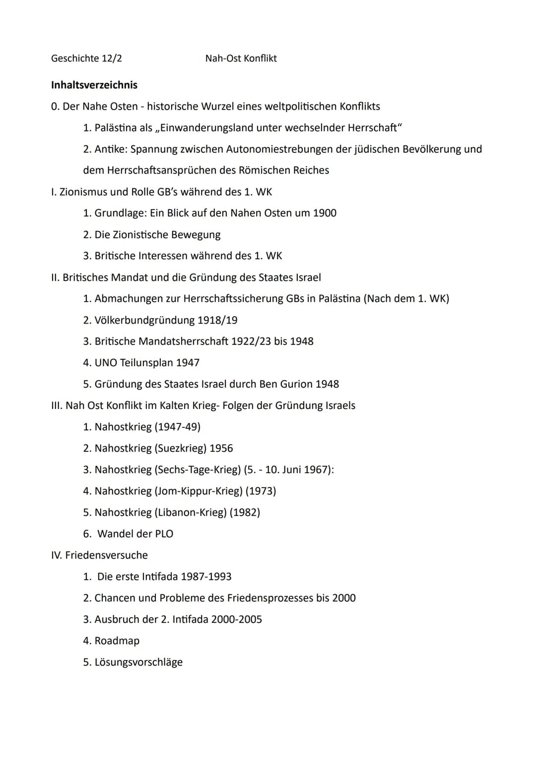 Geschichte 12/2
Inhaltsverzeichnis
0. Der Nahe Osten - historische Wurzel eines weltpolitischen Konflikts
1. Palästina als „Einwanderungslan