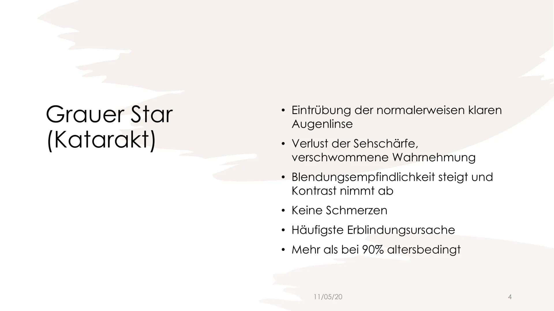 
<h2 id="ursachen">Ursachen</h2>
<p>Der Graue Star, auch bekannt als Katarakt, tritt in der Regel im Alter auf und resultiert in der Eintrüb