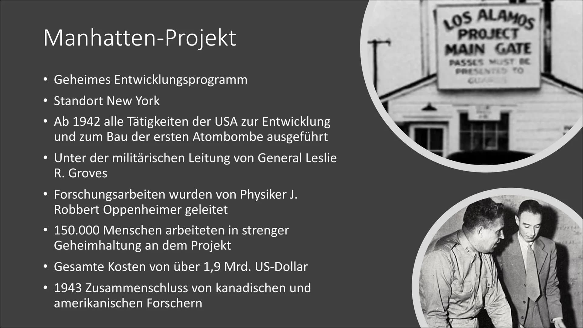 ●
●
●
Präsentation
Montag, 14. Dezember 2020 00:58
Bau der ersten Atombombe in Amerika
Gliederung:
Einsteins Brief
Manhatten-Projekt
Trinity