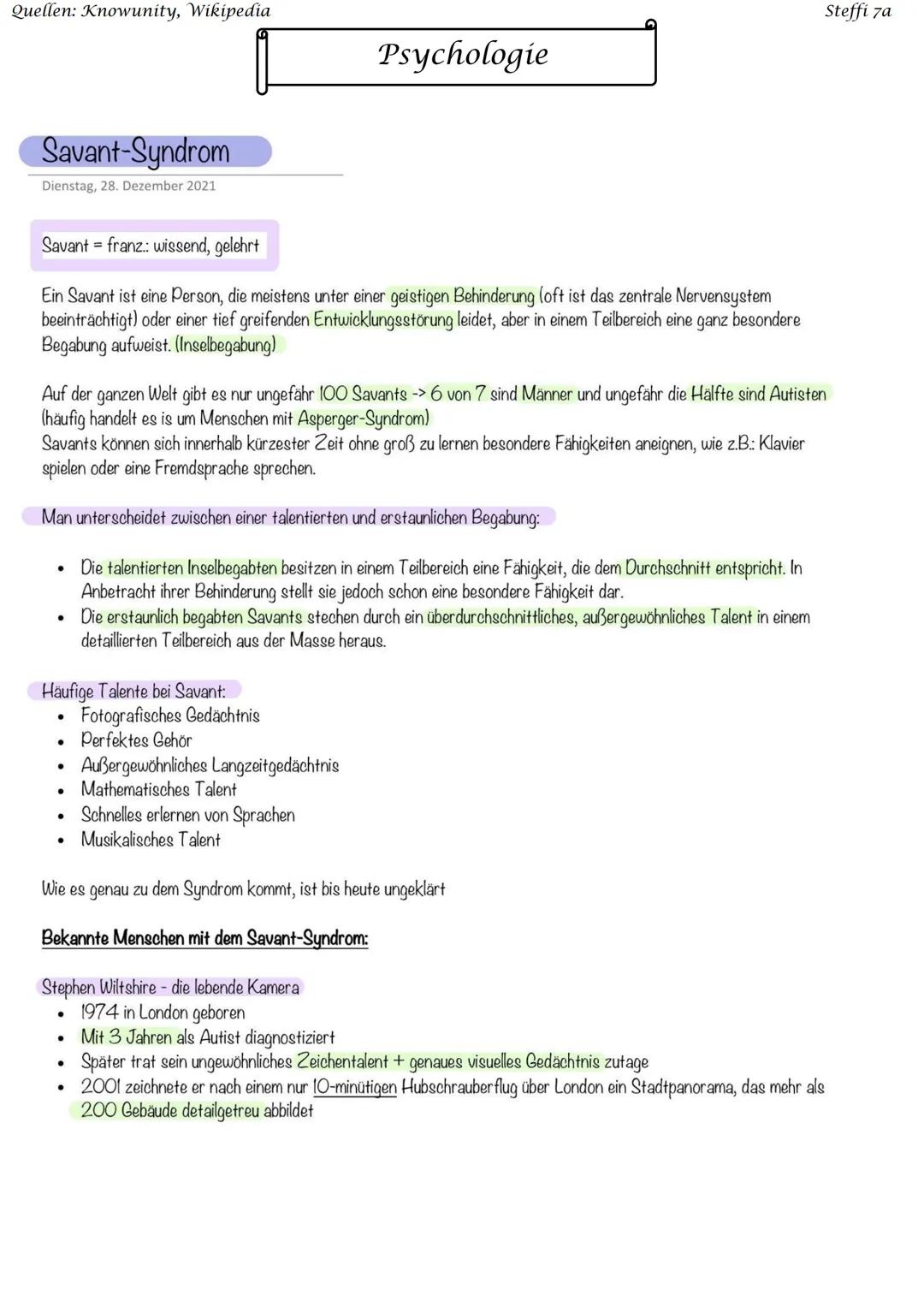 Quellen: Knowunity, Wikipedia
Savant-Syndrom
Dienstag, 28. Dezember 2021
Savant franz: wissend, gelehrt
Ein Savant ist eine Person, die meis