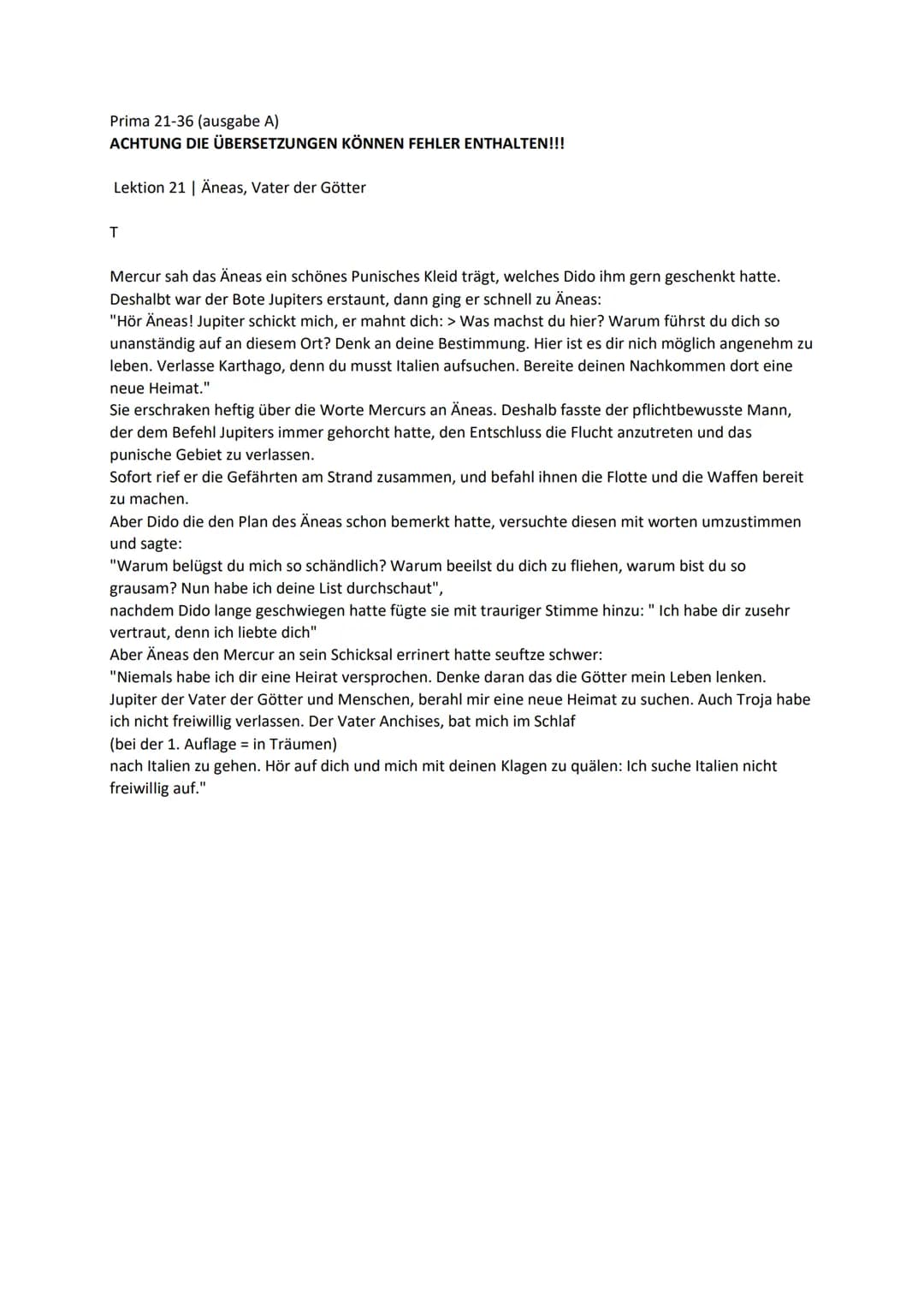 Prima 21-36 (ausgabe A)
ACHTUNG DIE ÜBERSETZUNGEN KÖNNEN FEHLER ENTHALTEN!!!
Lektion 21 | Äneas, Vater der Götter
T
Mercur sah das Äneas ein
