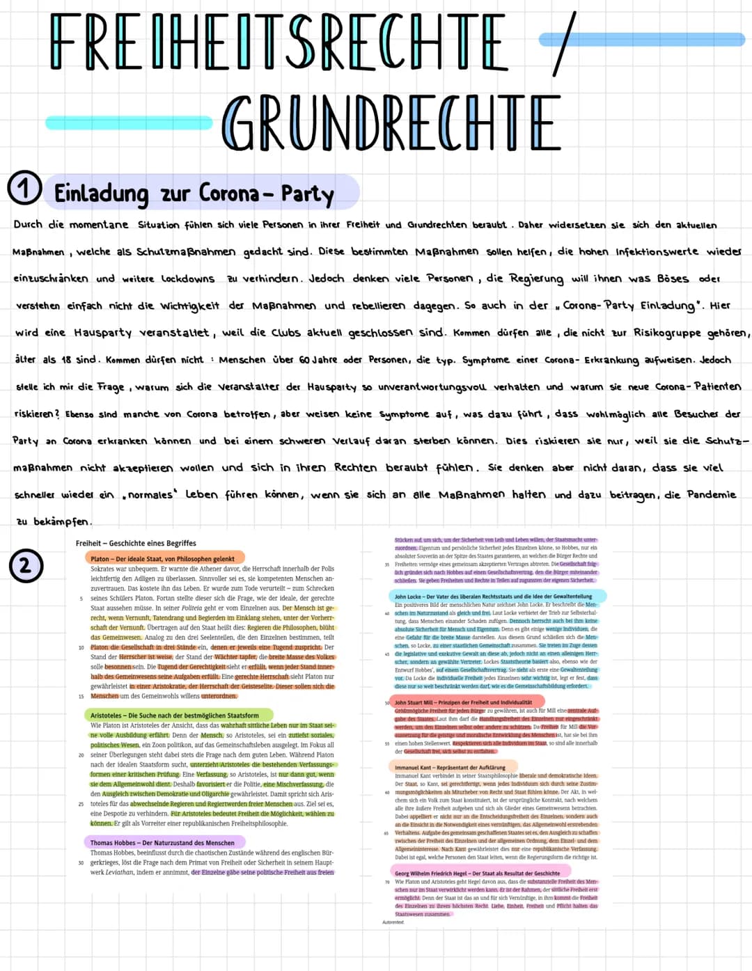  FREIHEITSRECHTE
GRUNDRECHTE
Einladung zur Corona - Party
Durch die momentane Situation fühlen sich viele Personen in ihrer Freiheit und Gru