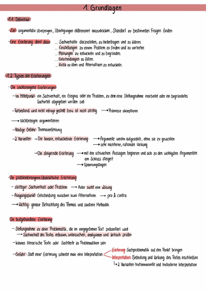 2.
Deutsch
Studienvierteljahr
StiM 4/N
Erörterungen 1. Grundlagen
1.1 Definition
-Ziel argumentativ überzeugen, Überlegungen differenziert a