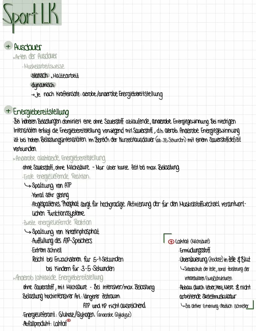Sport LK
+ Ausdauer
Ausdauer ist die psychophysische Ermüdungswiderstandsfähigkeit bei lang andauernden Belastungen sowie
die Fähigkeit zur 