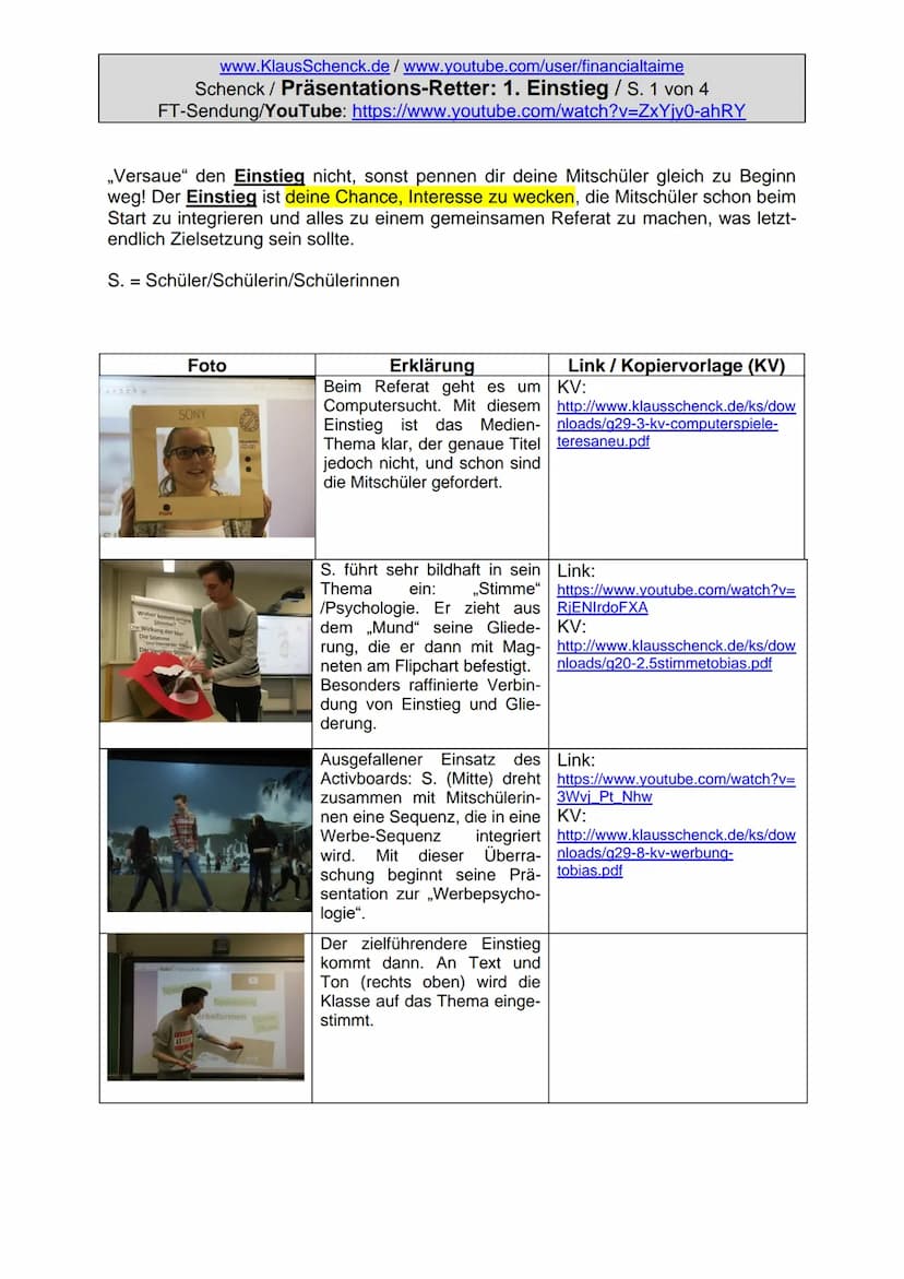 Psychologie-Kurse: www.KlausSchenck.de/www.youtube.com/user/financialtaime
Ergänzung (2016): Schenck / Präsentations-Retter: 1. Einstieg / S