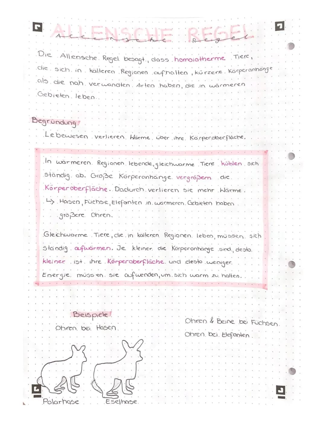 VALLENSCHE REGEL
Die Allensche Regel besagt, dass homoiatherme Tiere,
die sich in kälteren Regionen aufhalten, kürzere Körperannänge
als die
