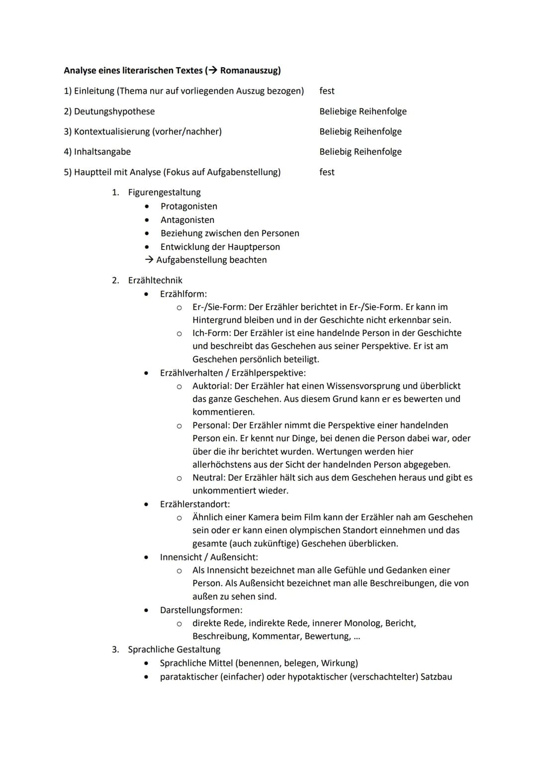Analyse eines literarischen Textes (→ Romanauszug)
1) Einleitung (Thema nur auf vorliegenden Auszug bezogen)
2) Deutungshypothese
3) Kontext