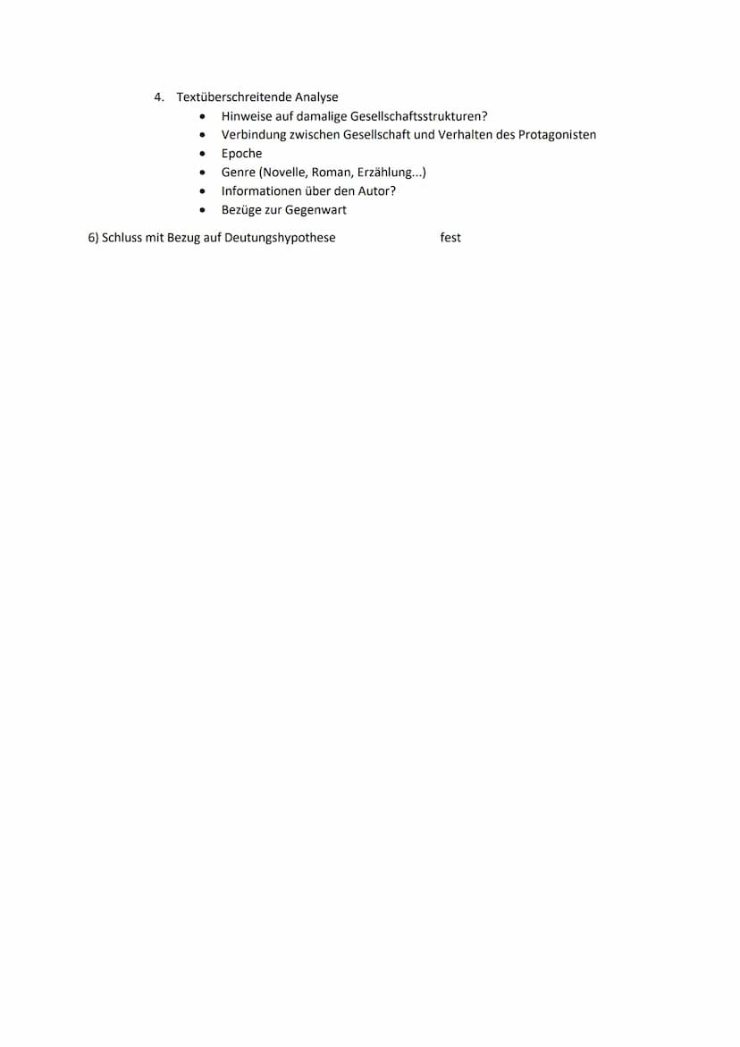 Analyse eines literarischen Textes (→ Romanauszug)
1) Einleitung (Thema nur auf vorliegenden Auszug bezogen)
2) Deutungshypothese
3) Kontext