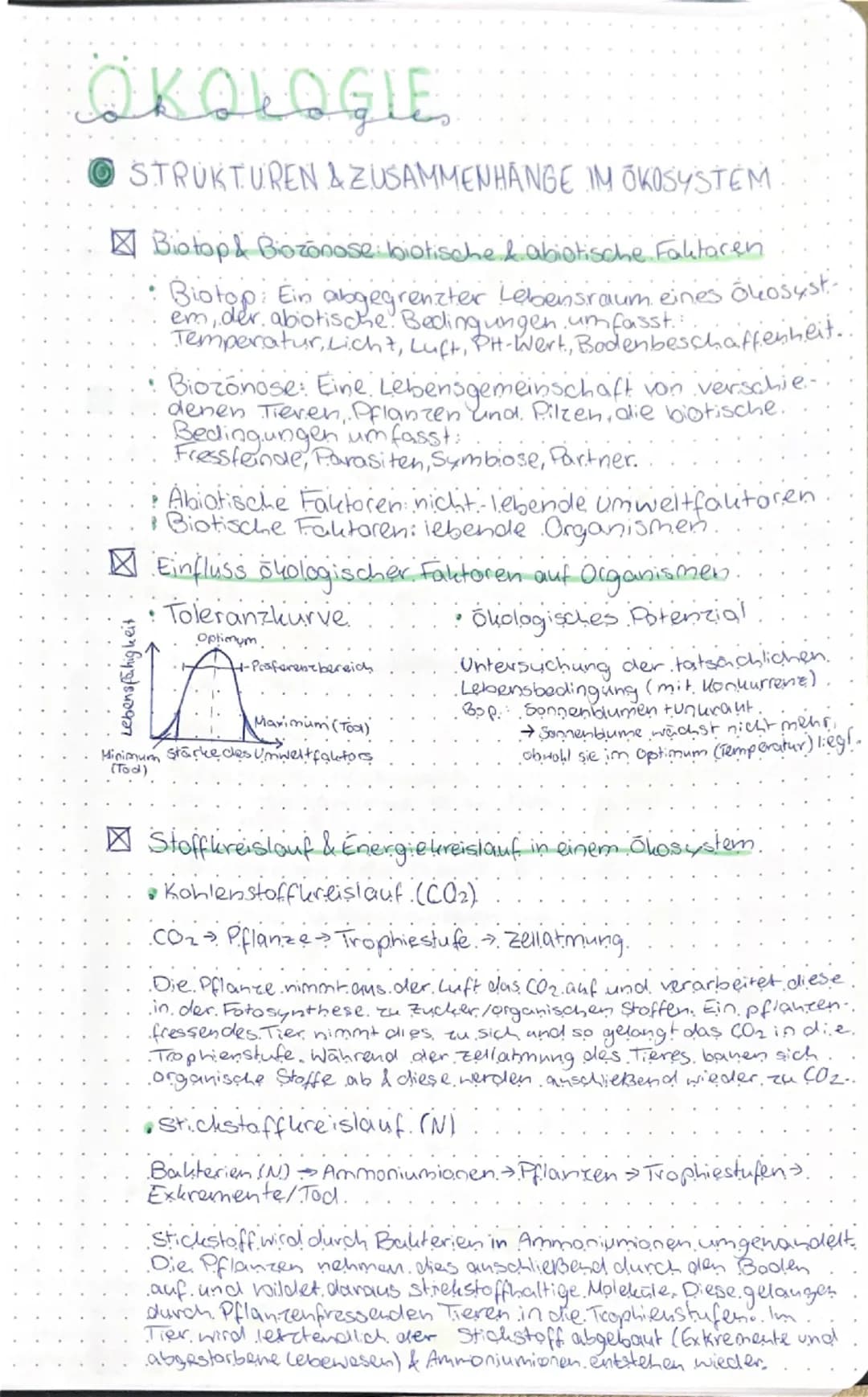 # ÖKOLOGIE

○ STRUKTUREN & ZUSAMMENHÄNGE IM ÖKOSYSTEM

☐ Biotop & Biozönose: biotische & abiotische Faktoren

- Biotop: Ein abgegrenzter Leb