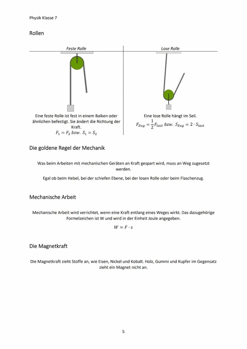Physik Klasse 7
MECHANIK
Kräfte und ihre Wirkung
Die Kraft
Eine Kraft gibt an, wie stark zwei Körper aufeinander einwirken. Kräfte sind nur 