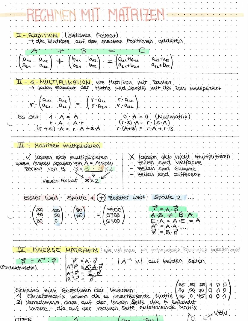 matrizen
Begriffe:
Matrix (Pl. Matrizen) Tabelle in der Mathematik, Bezeichnung mit
einem Großbuchstaben
ала. алг. ...... али
a2₁. azz.
:
..