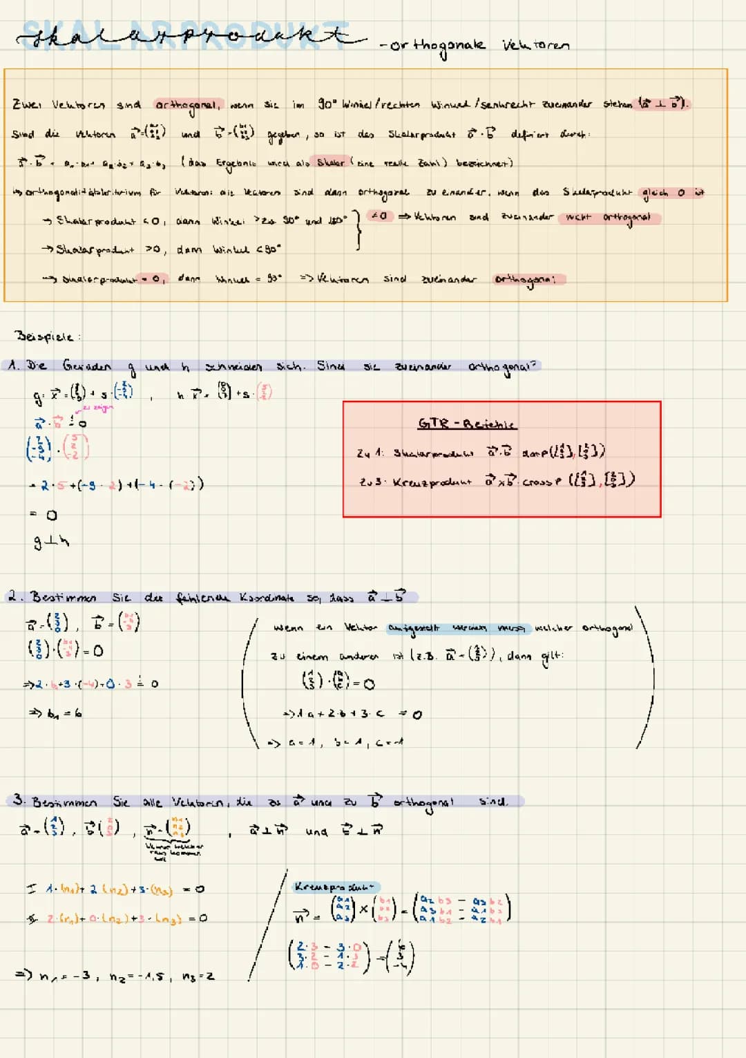 Skalarprodukt-orthogonale Vektoren 