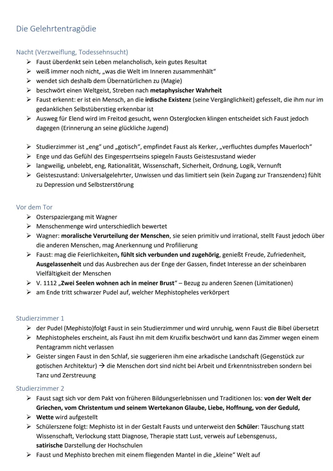 Die Gelehrtentragödie
Nacht (Verzweiflung, Todessehnsucht)
➤ Faust überdenkt sein Leben melancholisch, kein gutes Resultat
➤
weiß immer noch