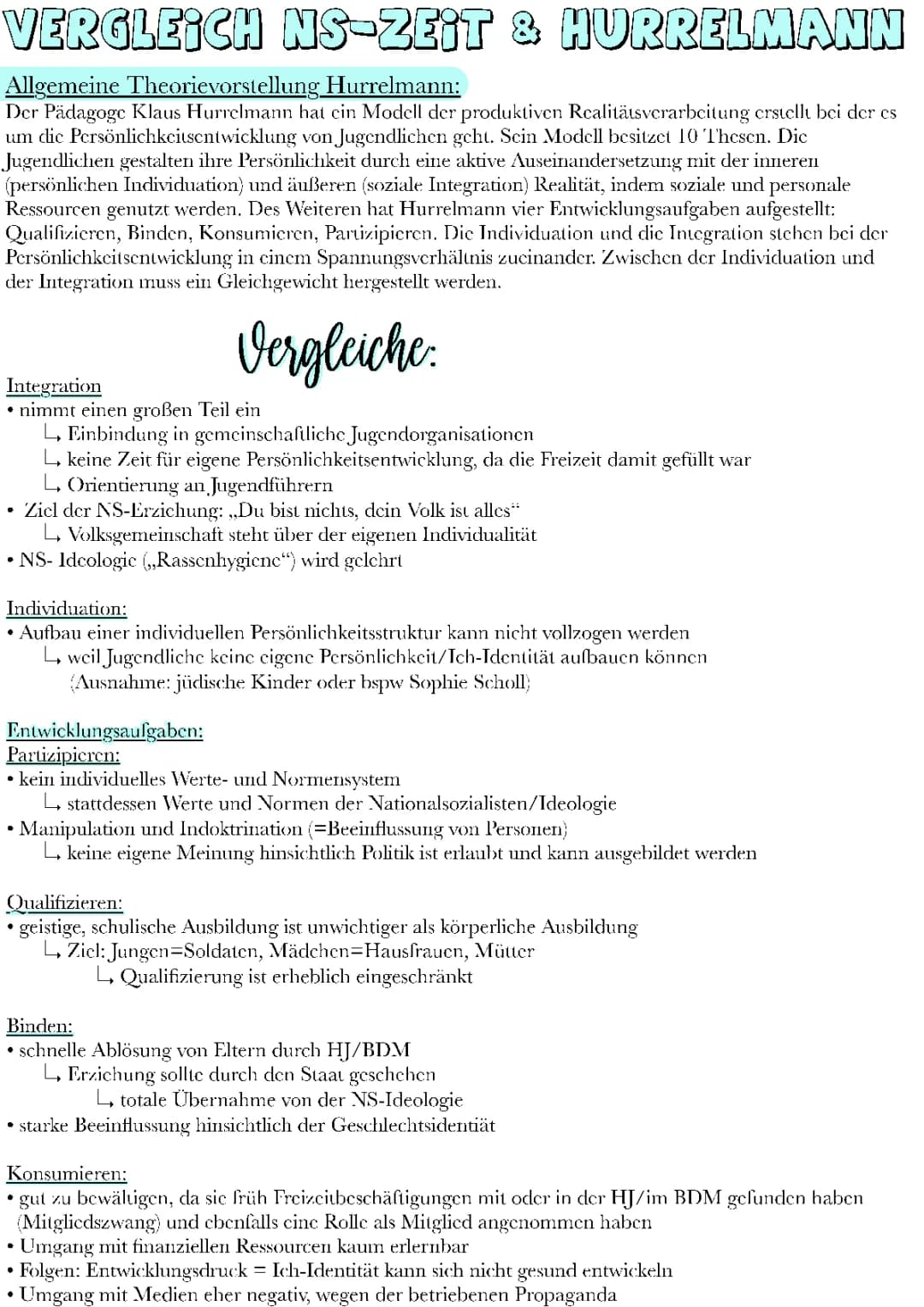 Vergleich NS-Erziehung und Hurrelmann 