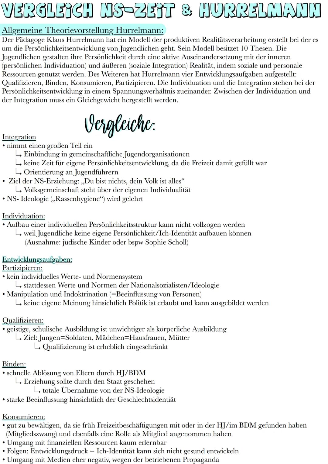 VERGLEICH NS-ZEIT & HURRELMANN
Allgemeine Theorievorstellung Hurrelmann:
Der Pädagoge Klaus Hurrelmann hat ein Modell der produktiven Realit