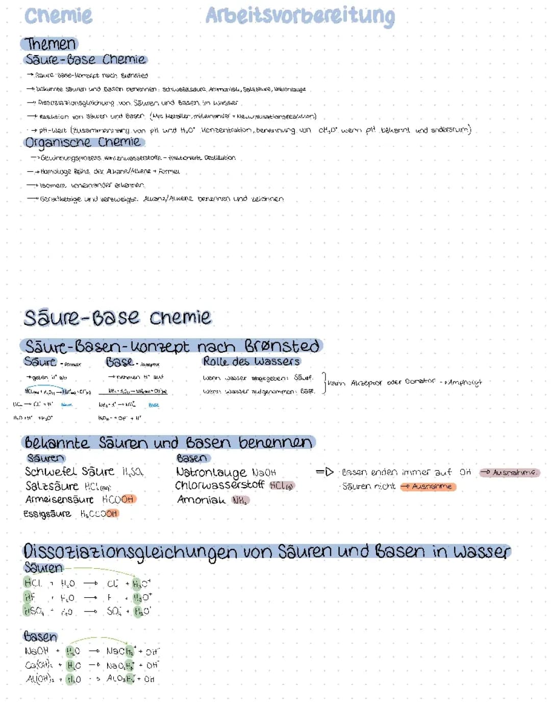 Chemie Säuren/Basen und Organische Chemie