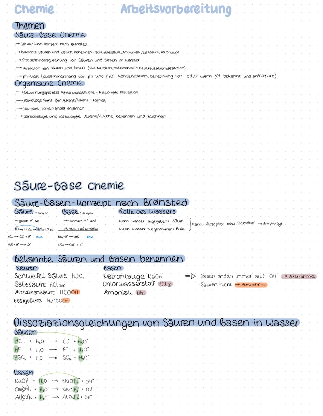 Chemie
Themen
Saure-Base Chemie
→Saure-Base-konzept nach Brønsted
→ bekannte Säuren und Basen benennen: schwefelsäure, Ammoniak, Salzsäure, 
