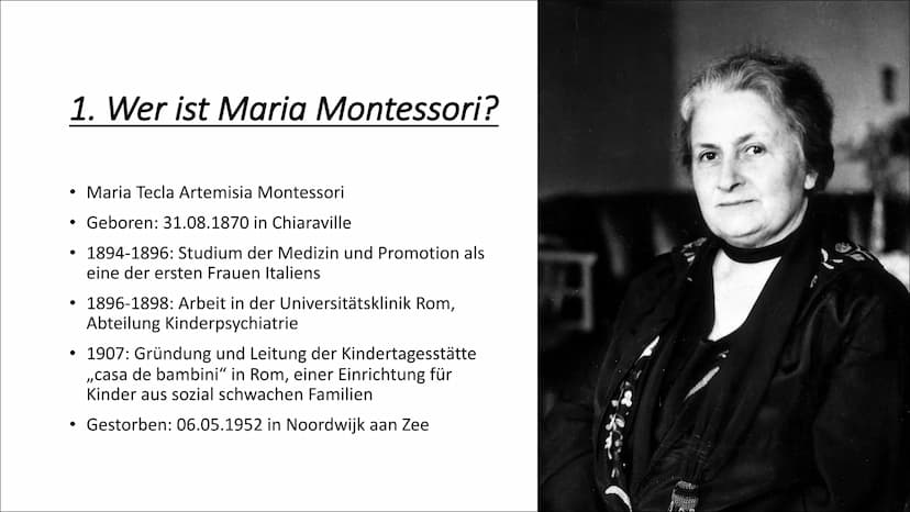 Montessori-Pädagogik als
reformpädagogisches Konzept Inhaltsverzeichnis
Wer ist Maria Montessori?
Begriffserklärung Reformpädagogik
Das päda