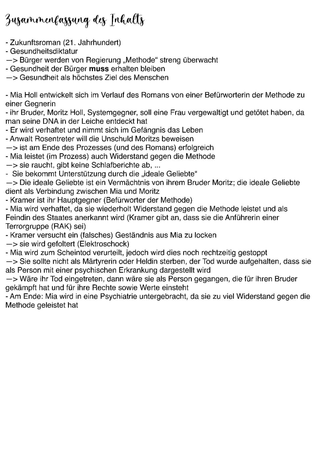 Mia Holl - Charakterisierung und Corpus Delicti Zusammenfassung