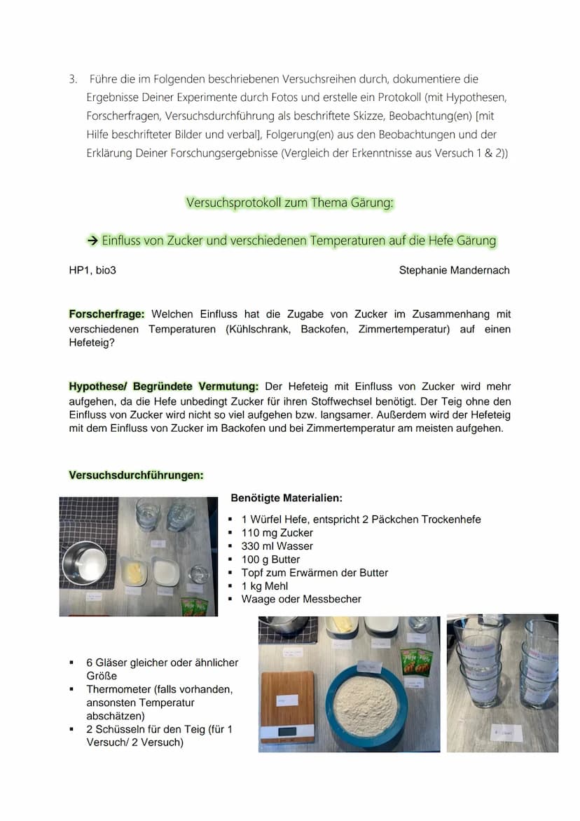 KLN Biologie/ Stephanie Mandernach HP1
1. Recherchiere 3 verschiedene Rezepte zur Herstellung von Hefeteig (z.B. für Brot,
Kuchen, Pizza, ..
